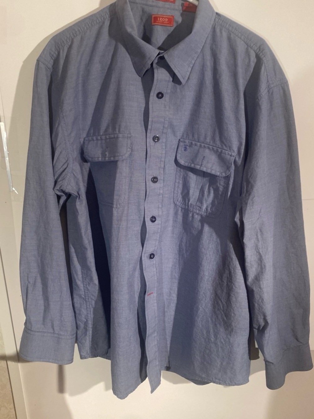 Izod Blue Long Sleeve Button-Up Shirt with Front Flap Pockets